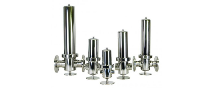Stainless steel housings for sterile compressed air filtration.