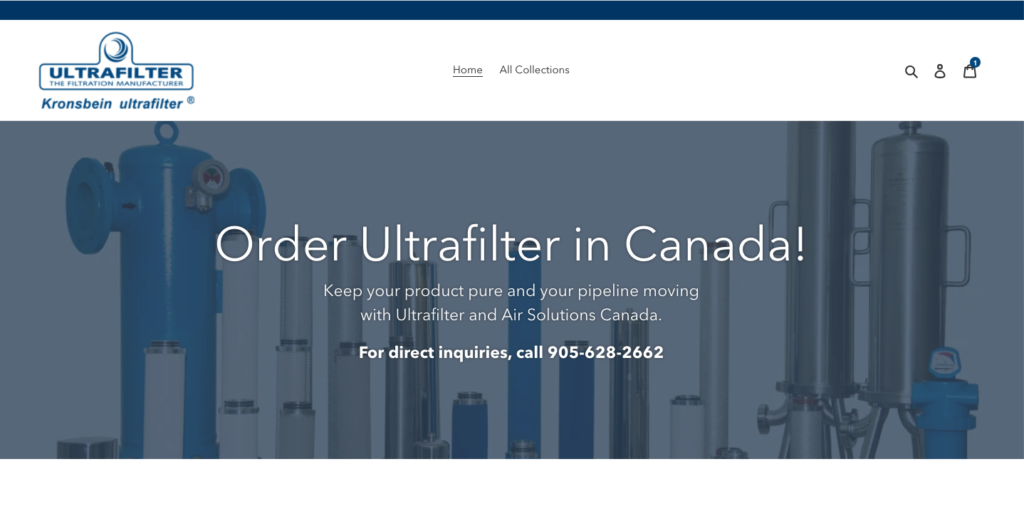 Screenshot of new online Ultrafilter Canada store.